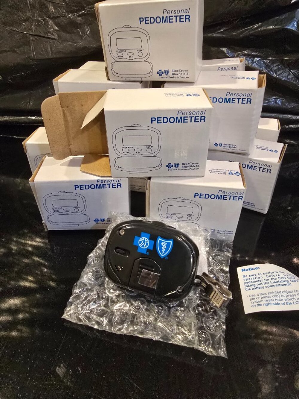 Pedometer Lot of 12 BCBS Black 2.5" x 2" Steps, Belt Clip New in Box